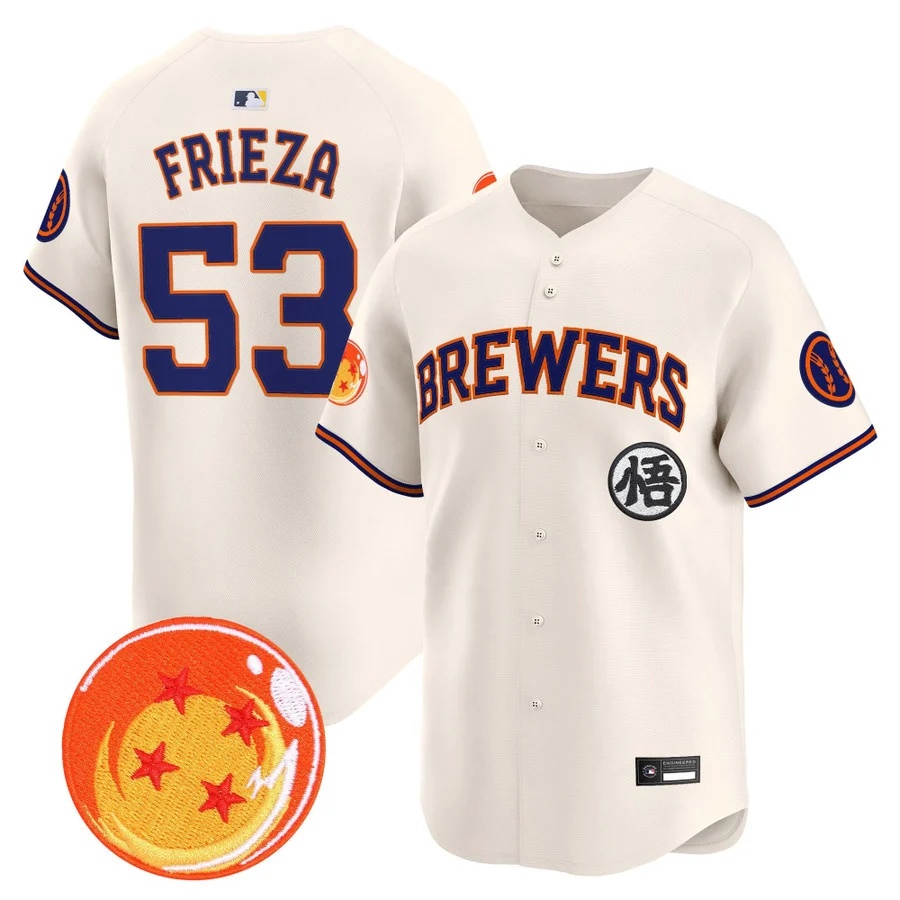 Men's Milwaukee Brewers x Dragon Ball Vapor Premier Limited Jersey CREAM #53 FRIEZA