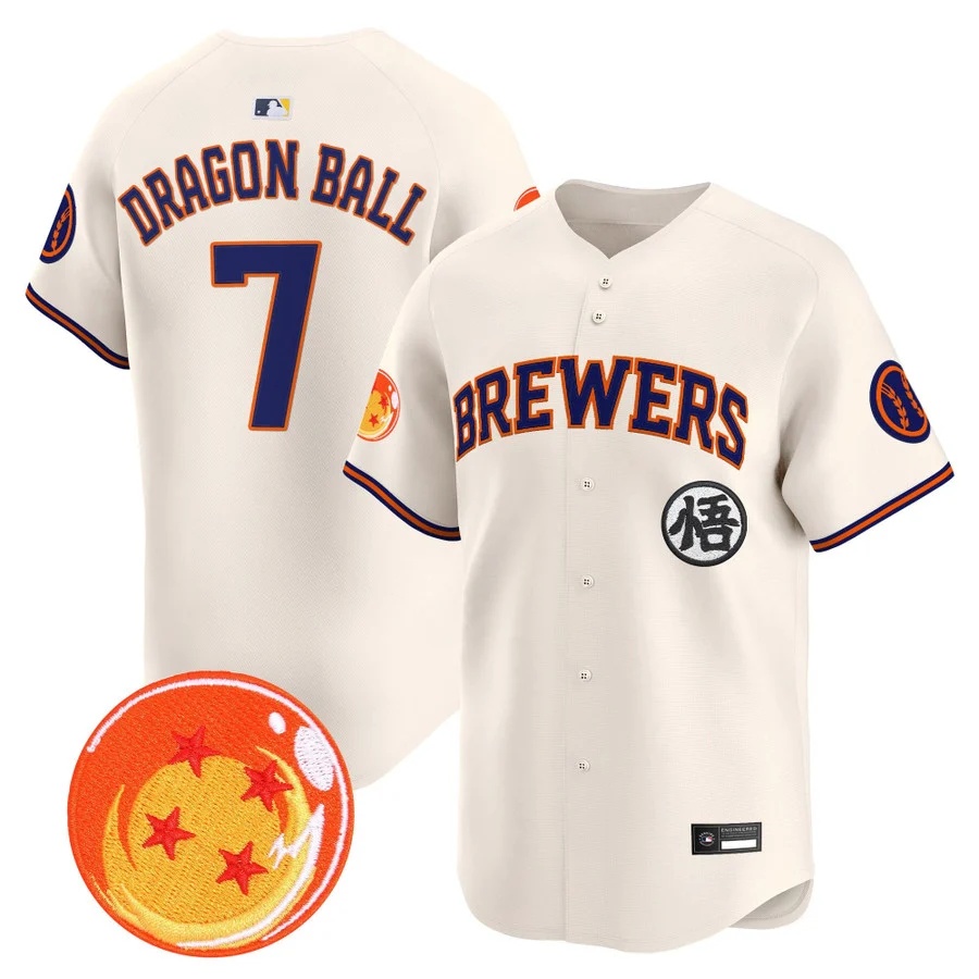Men's Milwaukee Brewers x Dragon Ball Vapor Premier Limited Jersey CREAM #7 Dragon Ball