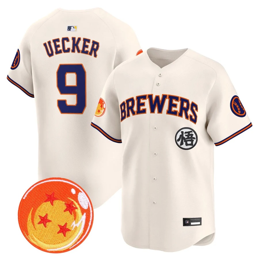 Men's Milwaukee Brewers x Dragon Ball Vapor Premier Limited Jersey CREAM #9 BOB UECKER