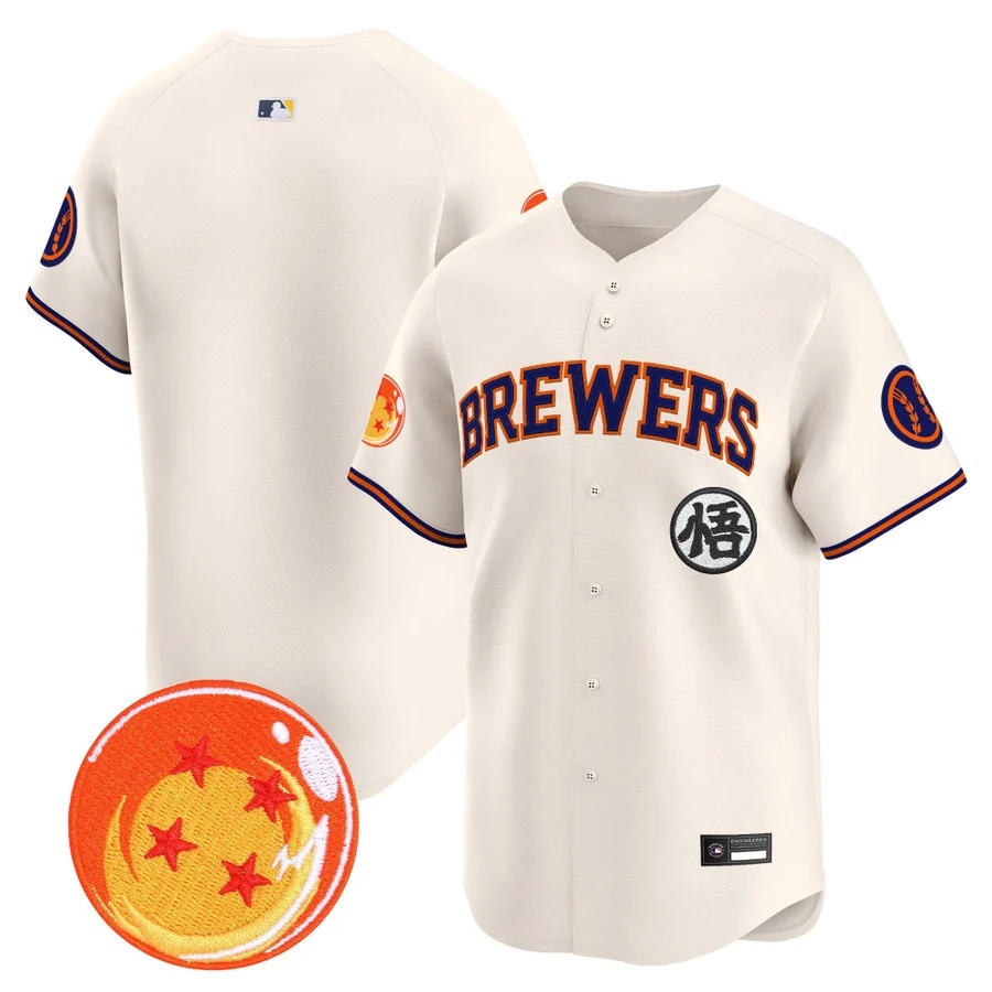 Men's Milwaukee Brewers x Dragon Ball Vapor Premier Limited Jersey CREAM BLANK