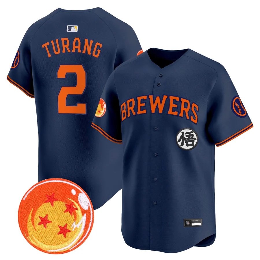 Men's Milwaukee Brewers x Dragon Ball Vapor Premier Limited Jersey NAVY #2 BRICE TURANG