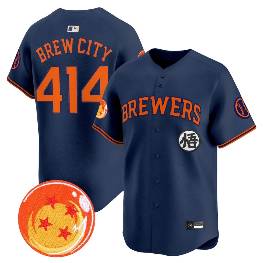 Men's Milwaukee Brewers x Dragon Ball Vapor Premier Limited Jersey NAVY #414 BREW CITY