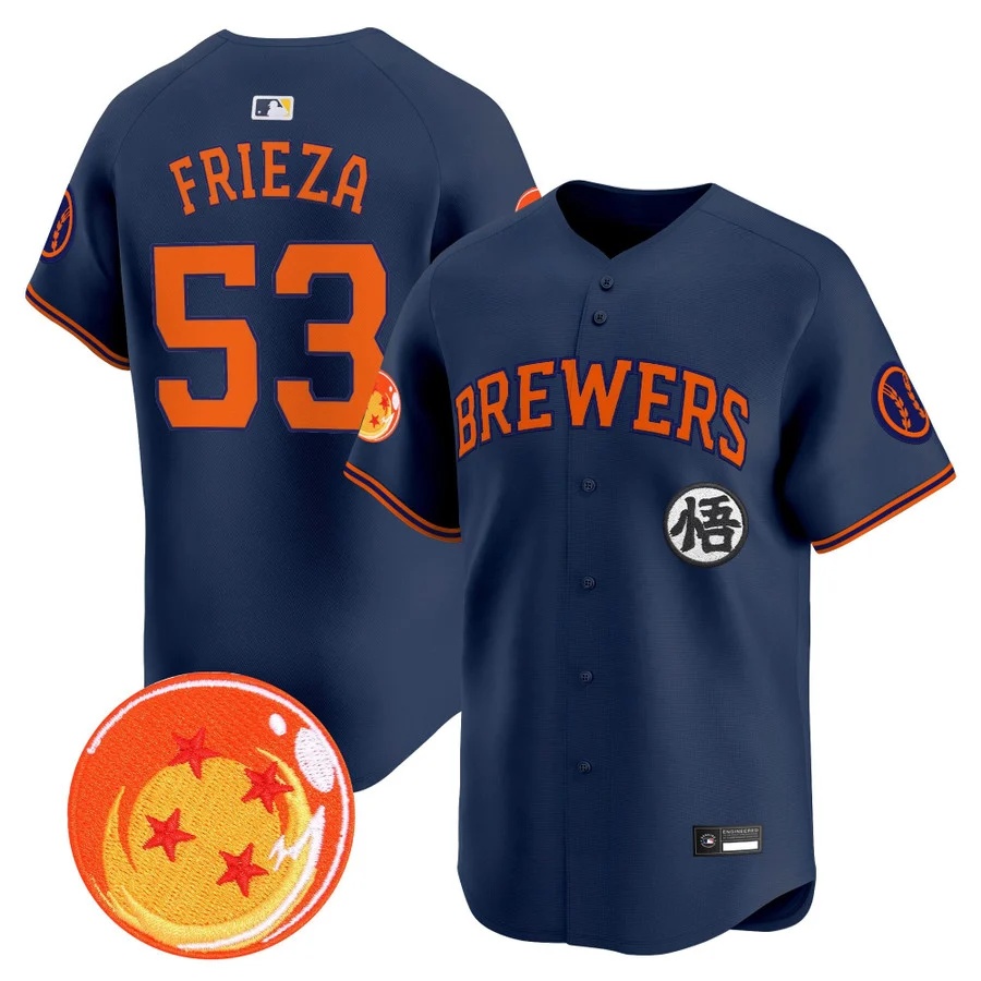 Men's Milwaukee Brewers x Dragon Ball Vapor Premier Limited Jersey NAVY #53 FRIEZA
