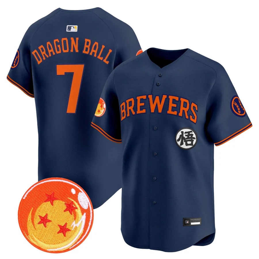 Men's Milwaukee Brewers x Dragon Ball Vapor Premier Limited Jersey NAVY #7 Dragon Ball