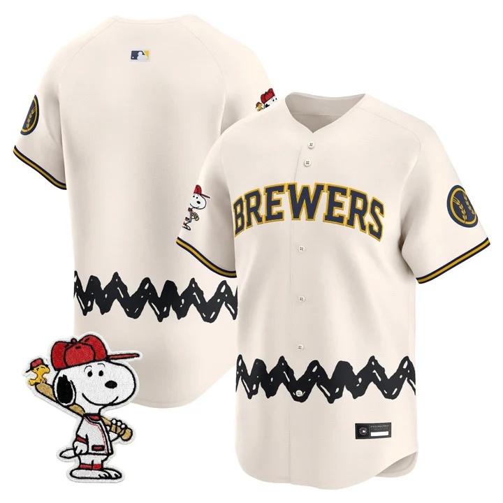 Men's Milwaukee Brewers x Peanuts Vapor Premier Limited Jersey CREAM BLANK