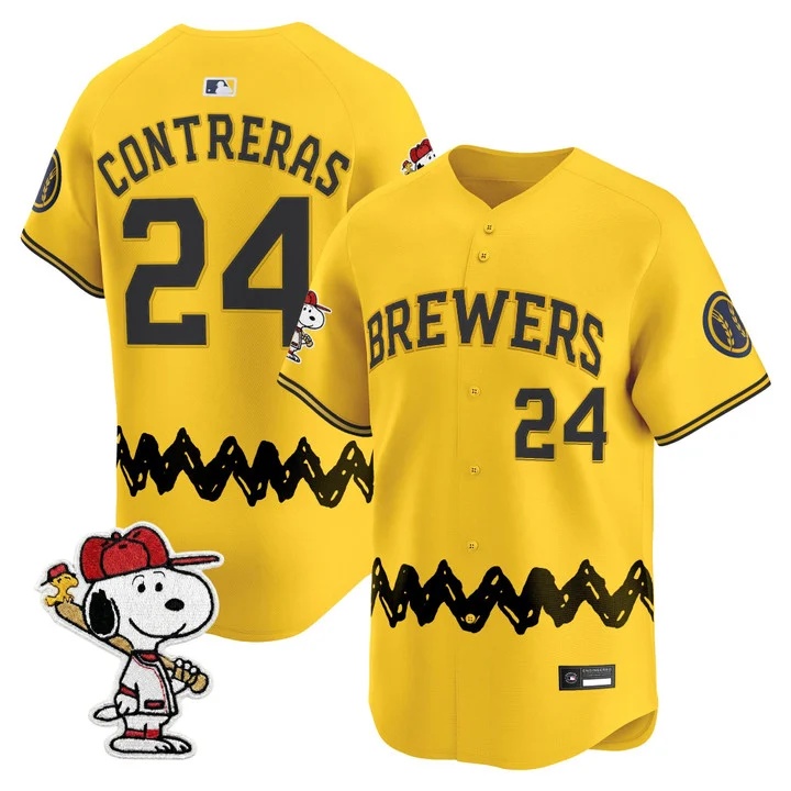 Men's Milwaukee Brewers x Peanuts Vapor Premier Limited Jersey GOLD#24 WILLIAM CONTRERAS