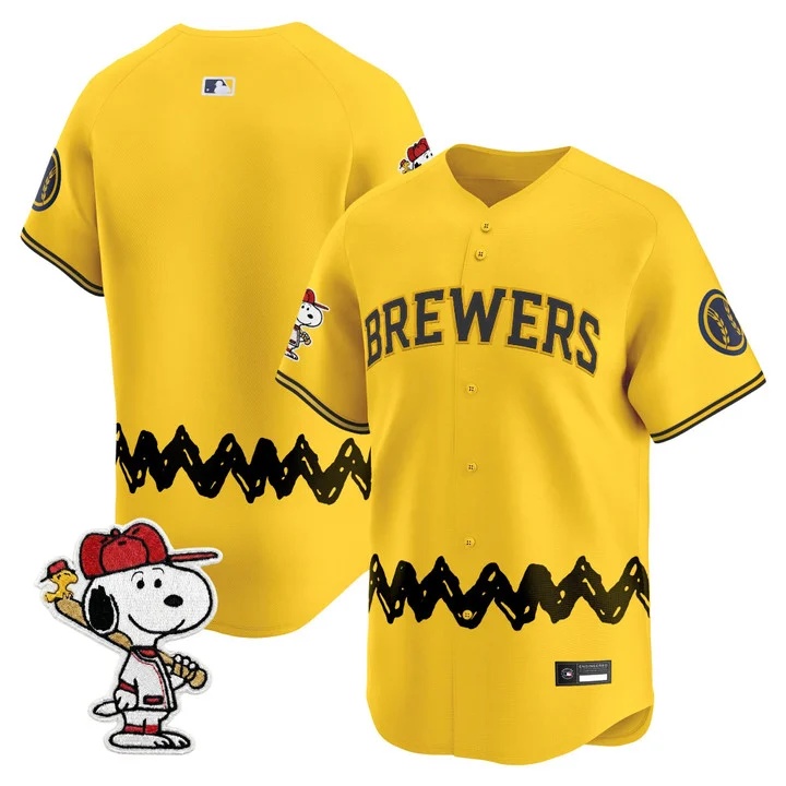 Men's Milwaukee Brewers x Peanuts Vapor Premier Limited Jersey GOLD BLANK