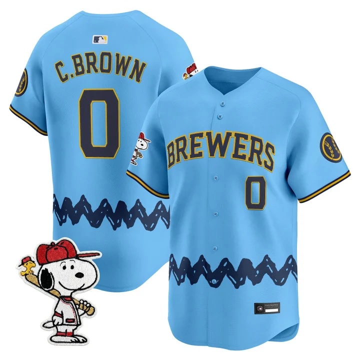 Men's Milwaukee Brewers x Peanuts Vapor Premier Limited Jersey LIGHT BLUE#0 CHARLIE BROWN
