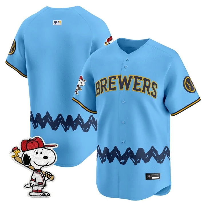 Men's Milwaukee Brewers x Peanuts Vapor Premier Limited Jersey LIGHT BLUE BLANK