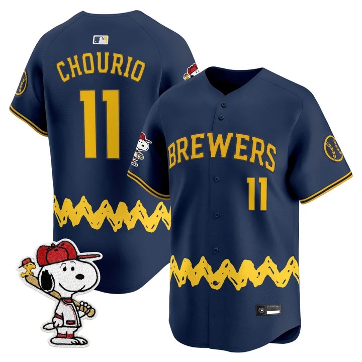 Men's Milwaukee Brewers x Peanuts Vapor Premier Limited Jersey NAVY#11 JACKSON CHOURIO