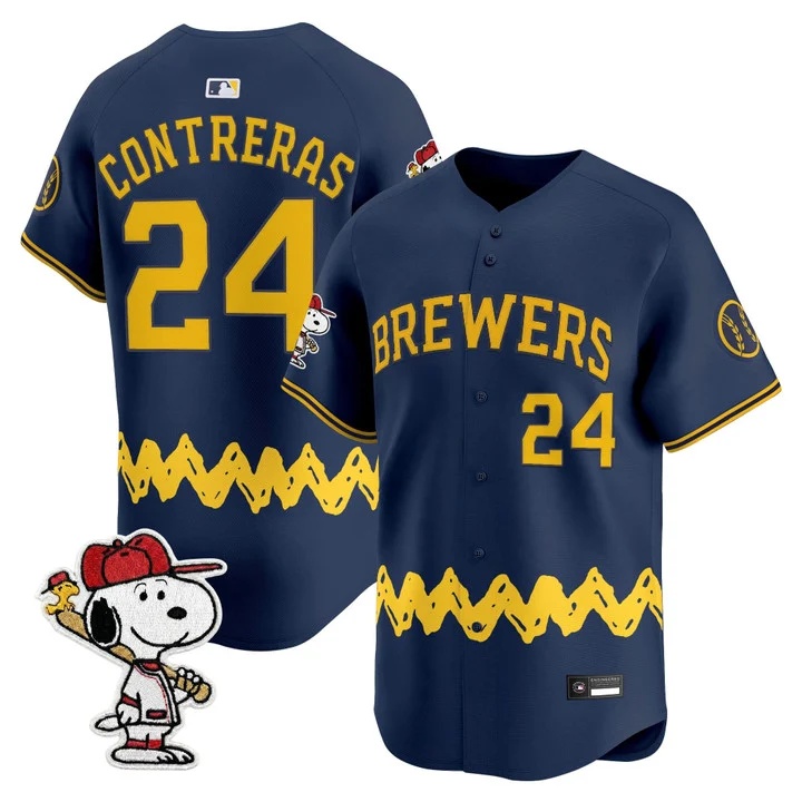 Men's Milwaukee Brewers x Peanuts Vapor Premier Limited Jersey NAVY#24 WILLIAM CONTRERAS