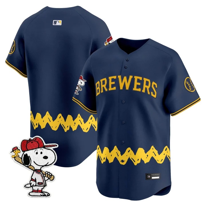 Men's Milwaukee Brewers x Peanuts Vapor Premier Limited Jersey NAVY BLANK