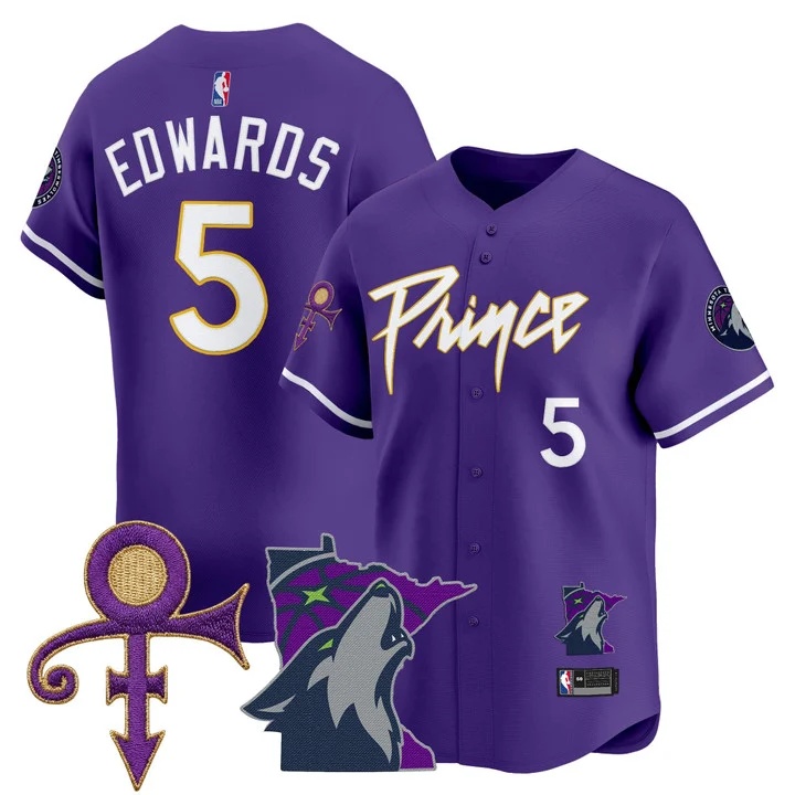 Men's Minnesota Timberwolves Prince Patch Vapor Baseball Jersey #5 Anthony Edwards