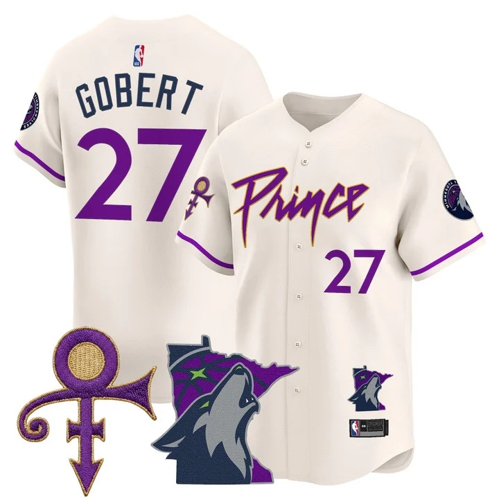 Men's Minnesota Timberwolves Prince Patch Vapor Baseball Jersey cream #27 Rudy Gobert
