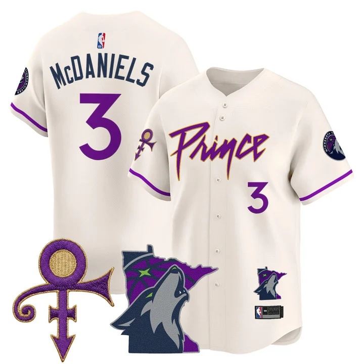 Men's Minnesota Timberwolves Prince Patch Vapor Baseball Jersey cream #3 Jaden McDaniels