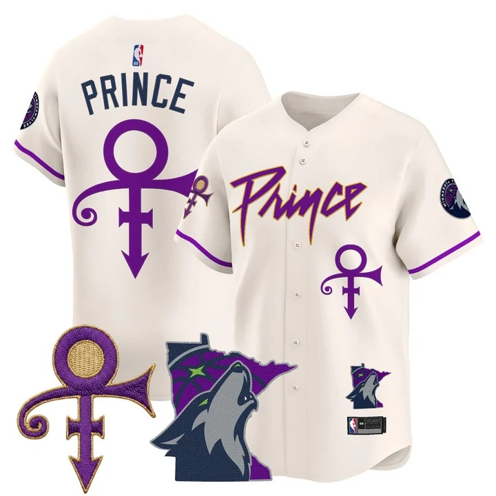 Men's Minnesota Timberwolves Prince Patch Vapor Baseball Jersey cream Prince