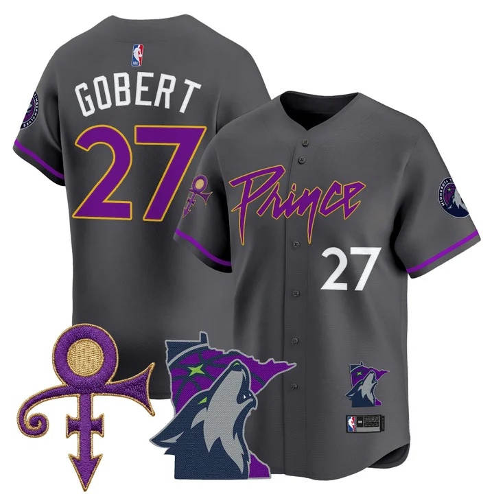 Men's Minnesota Timberwolves Prince Patch Vapor Baseball Jersey gray #27 Rudy Gobert