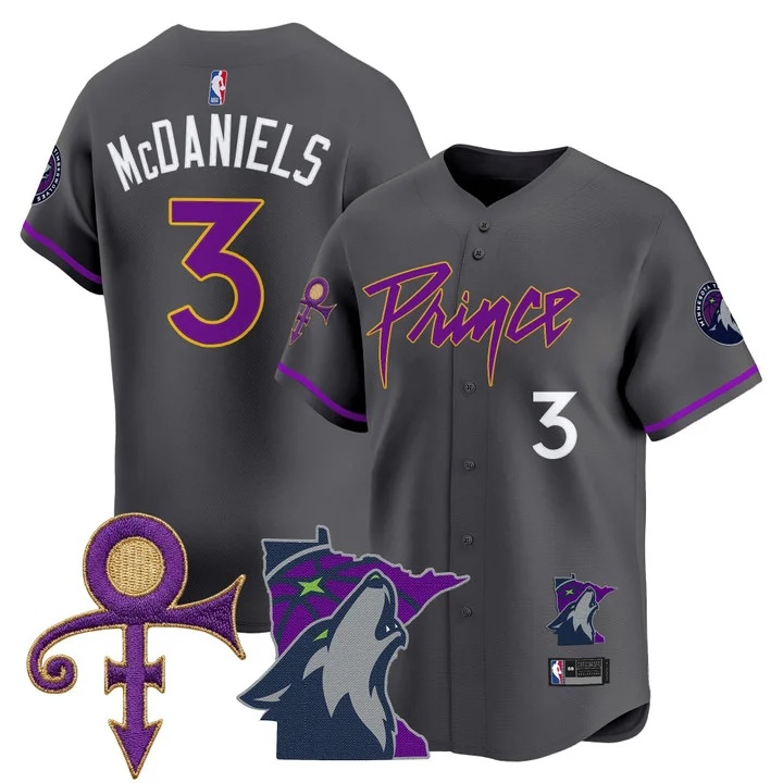 Men's Minnesota Timberwolves Prince Patch Vapor Baseball Jersey gray #3 Jaden McDaniels