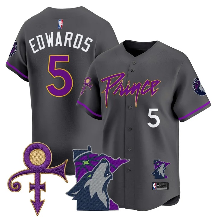 Men's Minnesota Timberwolves Prince Patch Vapor Baseball Jersey gray #5 Anthony Edwards