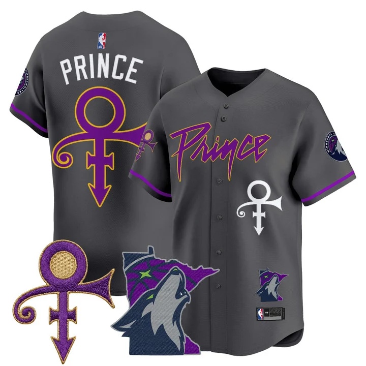 Men's Minnesota Timberwolves Prince Patch Vapor Baseball Jersey gray Prince