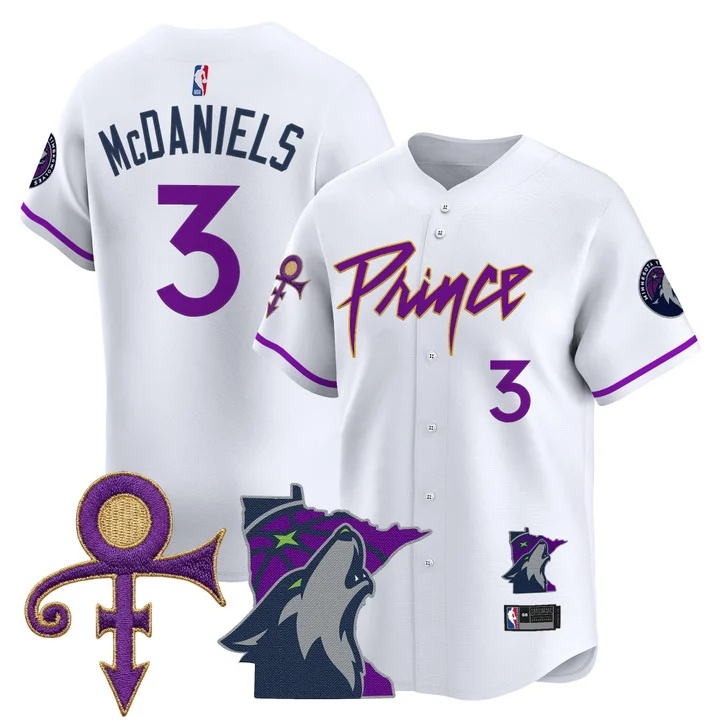 Men's Minnesota Timberwolves Prince Patch Vapor Baseball Jersey white #3 Jaden McDaniels