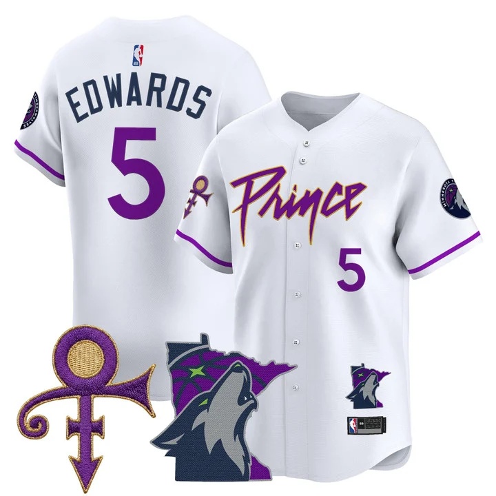 Men's Minnesota Timberwolves Prince Patch Vapor Baseball Jersey white #5 Anthony Edwards
