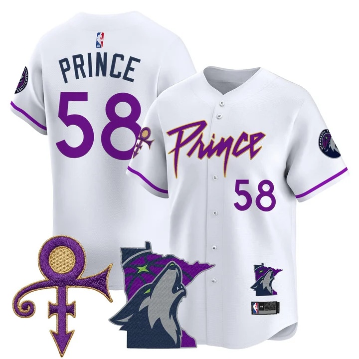 Men's Minnesota Timberwolves Prince Patch Vapor Baseball Jersey white #58 Prince 1958