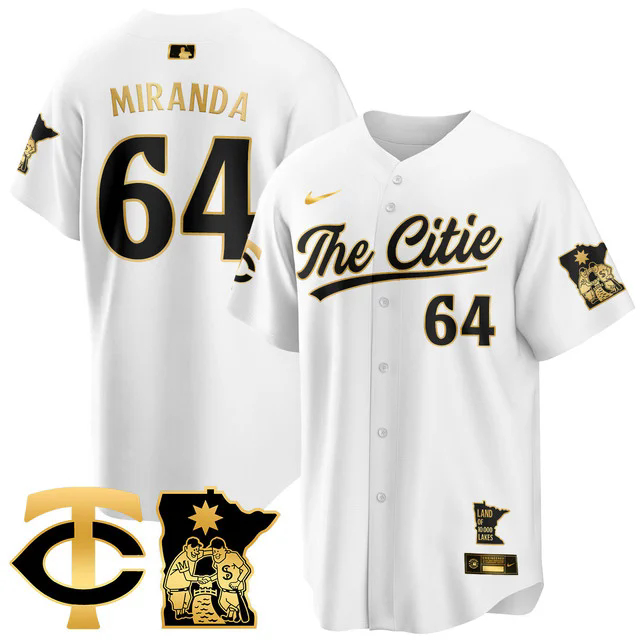 Men's Minnesota Twins City Connect Concept Jersey WHITE GOLD #64 JOSE MIRANDA.webp