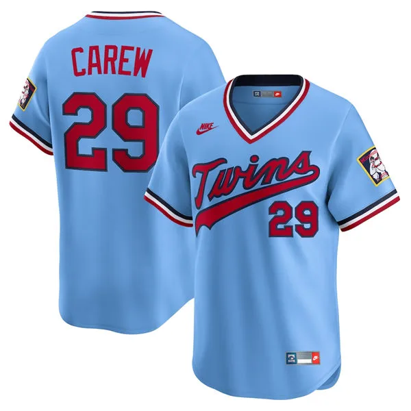 Men's Minnesota Twins Retired Player #29 Rod Carew Nike Light Blue Throwback Cooperstown Collection Limited Jersey 