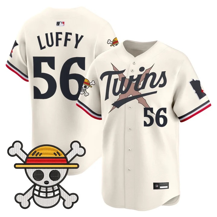 Men's Minnesota Twins x One Piece Vapor Premier Limited Jersey cream #56 Luffy