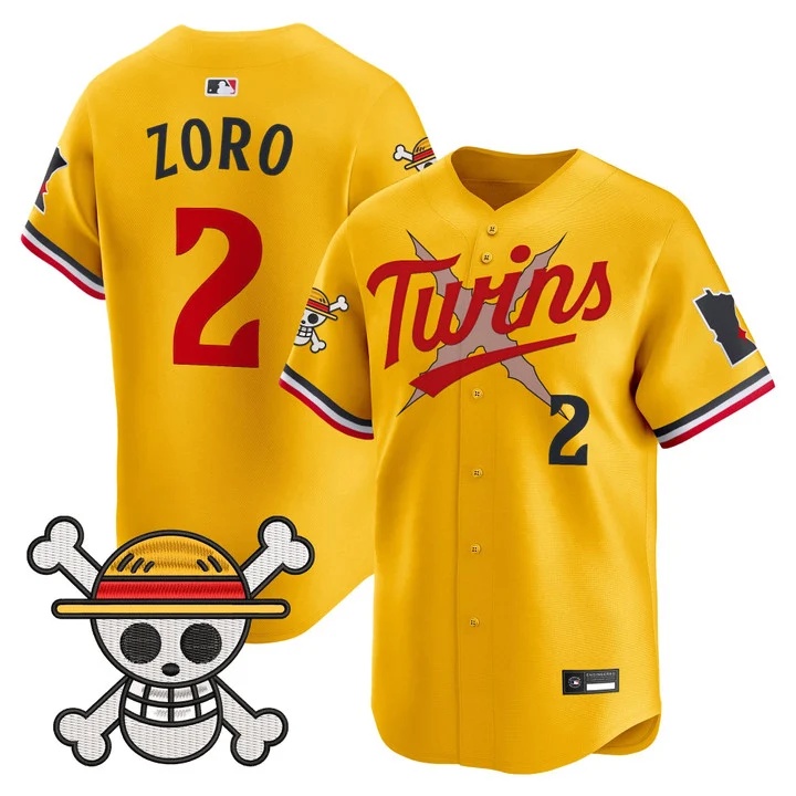 Men's Minnesota Twins x One Piece Vapor Premier Limited Jersey gold #2 Zoro