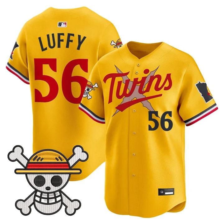 Men's Minnesota Twins x One Piece Vapor Premier Limited Jersey gold #56 Luffy