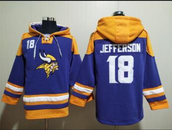 Men's Minnesota Vikings #18 Justin Jefferson Purple 2023 Limited Throwback Stitched Hoodie