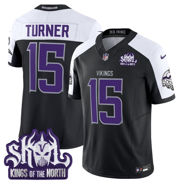 Men's Minnesota Vikings 2025 Winter Warrior Skol Patch Vapor Limited Jersey black #15 Dallas Turner