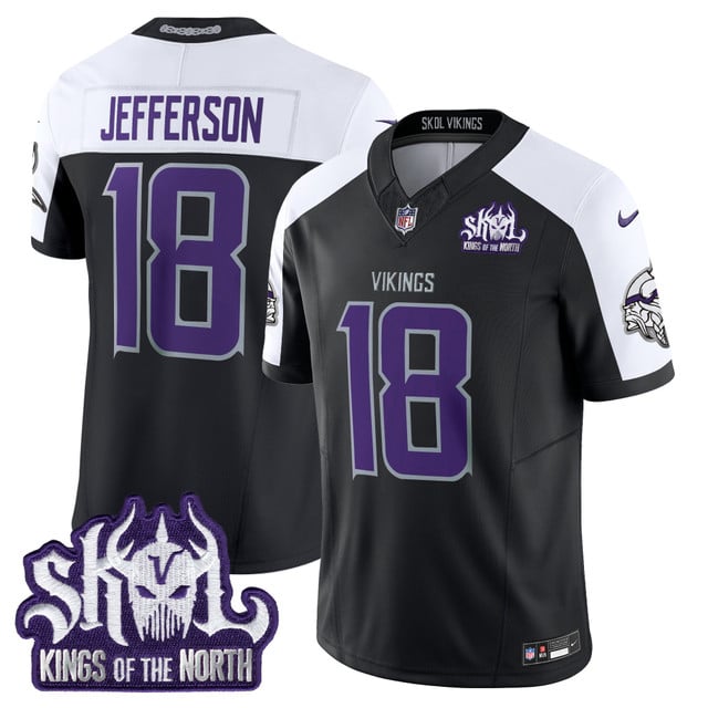 Men's Minnesota Vikings 2025 Winter Warrior Skol Patch Vapor Limited Jersey black #18 Justin Jefferson