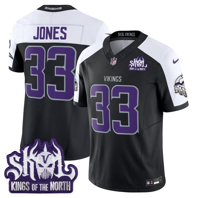 Men's Minnesota Vikings 2025 Winter Warrior Skol Patch Vapor Limited Jersey black #33 Aaron Jones