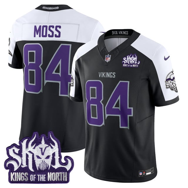 Men's Minnesota Vikings 2025 Winter Warrior Skol Patch Vapor Limited Jersey black #84 Randy Moss