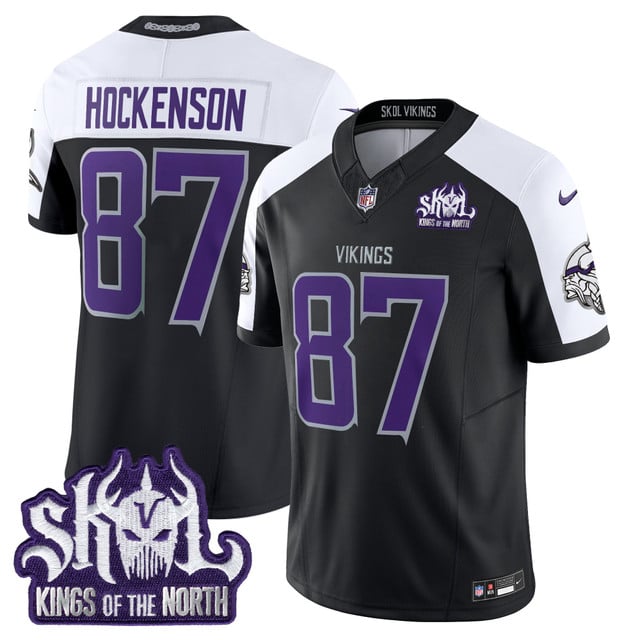 Men's Minnesota Vikings 2025 Winter Warrior Skol Patch Vapor Limited Jersey black #87 T.J. Hockenson
