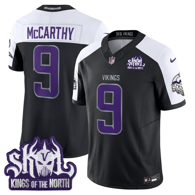 Men's Minnesota Vikings 2025 Winter Warrior Skol Patch Vapor Limited Jersey black #9 J.J. McCarthy