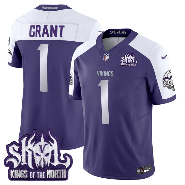 Men's Minnesota Vikings 2025 Winter Warrior Skol Patch Vapor Limited Jersey purple #1 Bud Grant