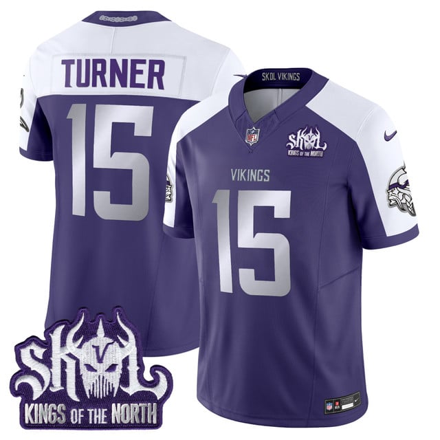 Men's Minnesota Vikings 2025 Winter Warrior Skol Patch Vapor Limited Jersey purple #15 Dallas Turner