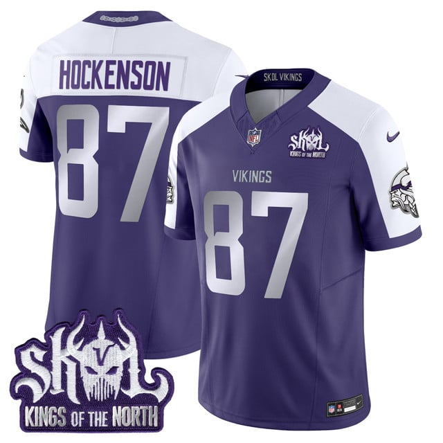 Men's Minnesota Vikings 2025 Winter Warrior Skol Patch Vapor Limited Jersey purple #87 T.J. Hockenson