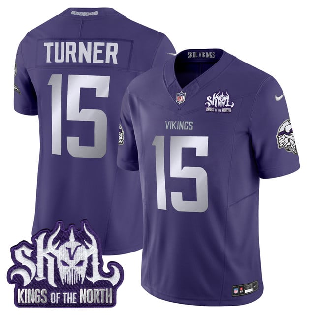 Men's Minnesota Vikings 2025 Winter Warrior Skol Patch Vapor Limited Jersey purple1 #15 Dallas Turner