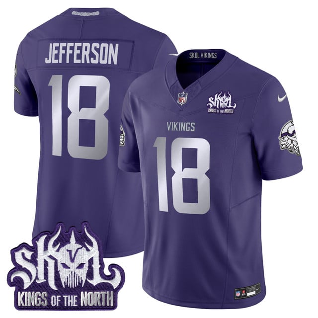 Men's Minnesota Vikings 2025 Winter Warrior Skol Patch Vapor Limited Jersey purple1 #18 Justin Jefferson