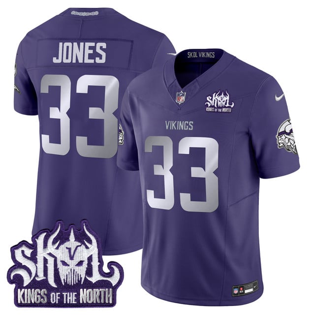 Men's Minnesota Vikings 2025 Winter Warrior Skol Patch Vapor Limited Jersey purple1 #33 Aaron Jones