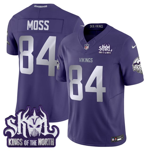 Men's Minnesota Vikings 2025 Winter Warrior Skol Patch Vapor Limited Jersey purple1 #84 Randy Moss
