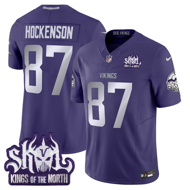 Men's Minnesota Vikings 2025 Winter Warrior Skol Patch Vapor Limited Jersey purple1 #87 T.J. Hockenson