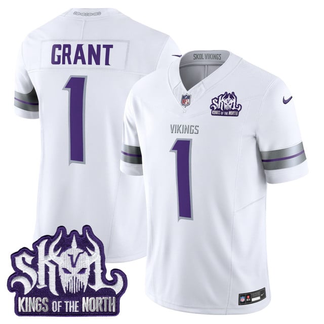 Men's Minnesota Vikings 2025 Winter Warrior Skol Patch Vapor Limited Jersey white #1 Bud Grant