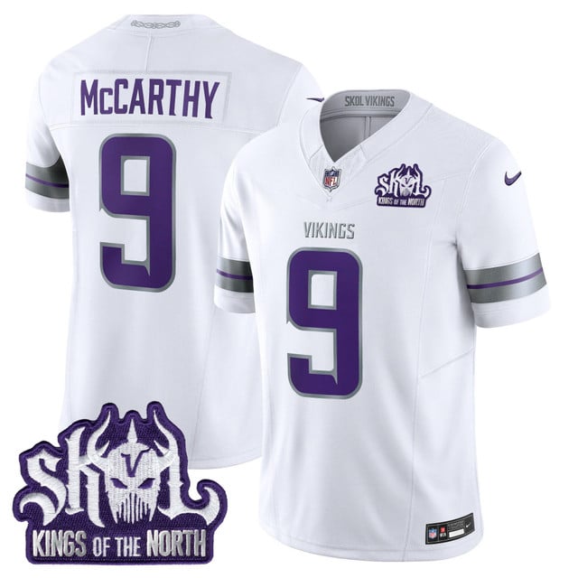 Men's Minnesota Vikings 2025 Winter Warrior Skol Patch Vapor Limited Jersey white #9 J.J. McCarthy