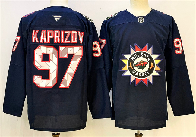 Men's Minnesota Wild #97 Kirill Kaprizov Navy 2024-25 Stitched Hockey Jersey